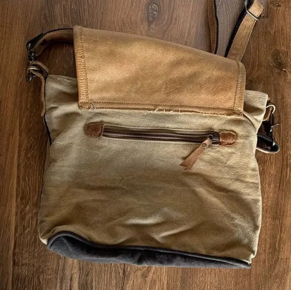 Myra Bag The Chicago Upcycled Canvas and Leather Messenger Shoulder Bag